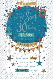 Para un hijo especial 30 30th Today Bunting Happy Birthday Card Lovely Verse - Imagen 1 de 2
