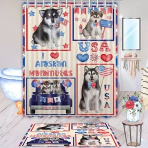 Alaskan Malamute Bath Mat & Shower Curtain Set Personalized Many Designs NWT - Picture 1 of 19