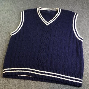 Chaleco Suéter Gant Para Hombres Extra Grande Azul De Colección Enmarcado a Mano Tenis Tejido con Cable - Imagen 1 de 8