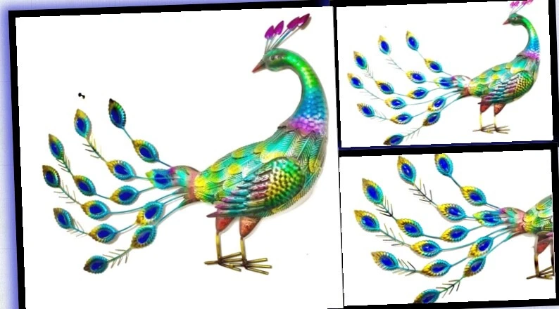 Large handcrafted metal peacock sculpture for a pond or indoor/outdoor garden. - Image 1 of 4