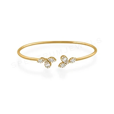 0.60 Ct Baguette Lab Grown CVD Diamond Cuff Bangle Bracelet Gift 18k Yellow Gold - Image 1 of 4