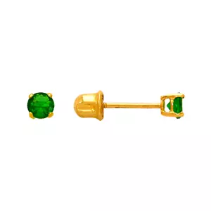Lab Created Emerald 14K Real Yellow Gold Light Weight Gold 1 Pair Round Stud - Picture 1 of 8