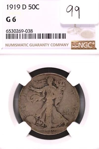 1919-D Walking Liberty Silver Half Dollar NGC G-6 #9-038 - Picture 1 of 2