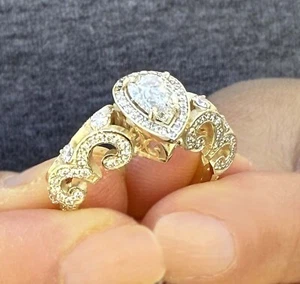 IGI Certified Pear Cut Diamond Halo Engagement Ring 14k Solid Yellow Gold 2.20ct - Picture 1 of 12