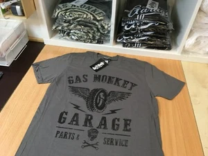 Gas Monkey Garage Mens Charcoal Grey Cotton T-Shirt Tyres Parts & Service BNWT - Picture 1 of 4