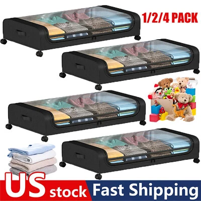 1/2/4 Pcs Bed Rolling Storage Large Under Bed Contain Shoes Clothing Storage - Image 1 of 4