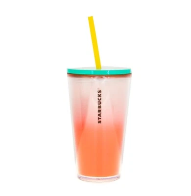 Vaso de pajita Starbucks naranja melocotón degradado cristal taza fría 16 OZ Frappuccino Foto 1 de 3