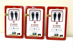Nuevo en paquete Nuevo Juego de 3 cables GE 24148 6 ft HDMI a HDMI Cables Negros - Imagen 1 de 14