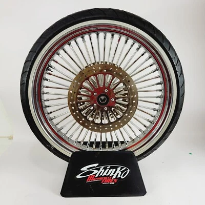 23 x 3.5 Harley Touring Whitewall Tire DNA Diamond Mammoth 52 Fat Spoke Wheel - Image 1 of 4