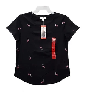 Vintage America sz:M Women's Short Sleeve Cotton T-shirt Top Embroidere Flamingo - Picture 1 of 12