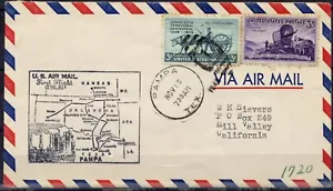 Cover First Flight United States, 1949. Pampa to Mill Valley. Oklahoma Area, P - Picture 1 of 2