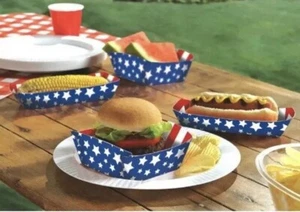 Patriotic Red White And Blue Paper Food Trays 16 Pieces 4th of July - Picture 1 of 3