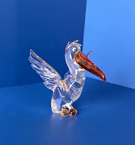 Kunstglas Miniatur Pelikan Vogel Gold Akzent Handgeblasene Flügelspannweite - Bild 1 von 10