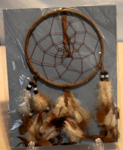 Dream Catcher Gold Tan Feathers Lakota Sioux Legend of the Dream Catcher 5 inch - Picture 1 of 3
