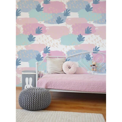 Papel Pintado Extraíble Abstracto Colorido para Habitación Infantil Rosa Menta Salpicaduras Foto 1 de 4