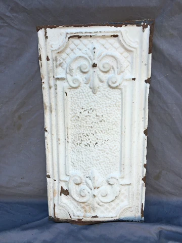 Antique Decorative Tin Metal Ceiling 13" x 24" Shabby VTG White Chic 1132-20B Cover