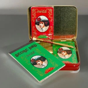 Coca Cola Playing Cards 2 Decks Tin Box Pencil Score Pad Complete Set NOS Vtg - Picture 1 of 16
