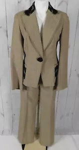Traje Chaqueta Pantalón Yoanna Baraschi Beige Negro a Rayas de Encaje Borde Lana - 8/10 - Imagen 1 de 11