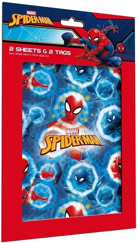 MARVEL SPIDERMAN GIFT WRAPPING PAPER - 2 SHEETS & 2 TAGS  birthday FAST DISPATCH - Image 1 of 1