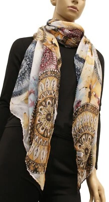 Женский шарф с геометрическим узором легкий хлопок весна лето осень  - Изображение 1 из 4