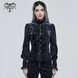 Devil Fashion Women Gothic Vintage Stand Collar Gorgeous Blouse Drawstring Tops