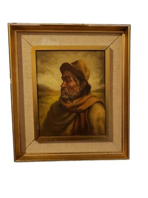 Antigua pintura vintage al óleo sobre lienzo hombre español con sombrero en el desierto firmada Foto 1 de 4