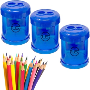 Pencil Sharpeners, 3 Pack Blue Dual Hole Sharpener with Receptacle Pencil Sha... - Picture 1 of 12