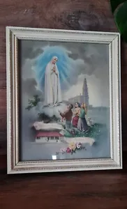 Antique Victorian print Children and Guardian Angel in aged gilt frame De Fatima - Picture 1 of 3