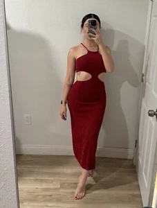 Lulu’s Lush for Life Red Cutout Halter Knit Midi Dress size Large L - Picture 1 of 11