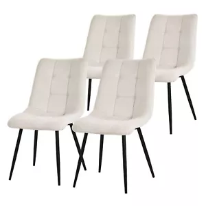 Set de 4 sillas de comedor beige asiento tapizado y acolchado con patas de acero - Imagen 1 de 7
