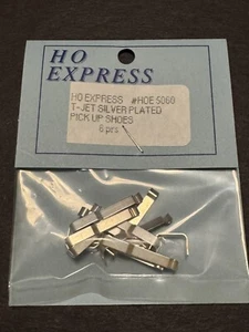 HO Express 12x (6 Pair) Silver Plated Ski Type Pick Up Shoes Thunderjet 500 NEW - Picture 1 of 2