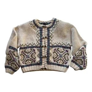 Vintage LIz Sport New Chunky Fair Isle Cardigan Women size Large - Picture 1 of 12