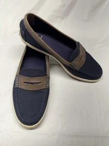 Mocasines sin cordones Cole Haan Pinch para mujer de lona azul de cuero marrón talla 8,5B - Imagen 1 de 9