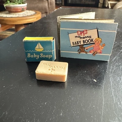 OLD VINTAGE MY MERRY DOLL TOY PLAYSET ITEMS BABY SOAP & BABY BOOK - Image 1 of 4