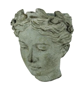 Distressed Cement Classic Greek Lady Head Indoor Outdoor Wall Mounted Planter - Picture 1 of 3