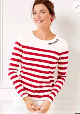 Camisa para mujer Talbots L'Amour roja crema a rayas algodón manga larga talla grande 3XP Foto 1 de 4