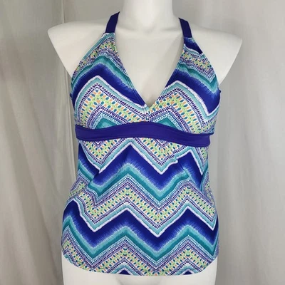 Title Nine Swim TANKINI TOP Mujer Talla XL Púrpura Teal Melocotón Zig Zag Lunares Almohadillas Foto 1 de 4