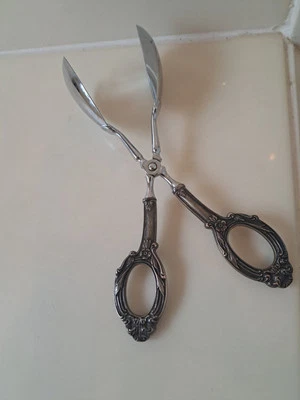  W Germany Sterling Silver Handle PASTRY TONGS Vintage Ornated  - Image 1 of 4