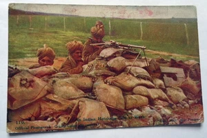 WORLD WAR ONE (WW1) POSTCARD: AN INDIAN (ARMY) HOTCHKISS GUN AT WORK: MACHINE - Picture 1 of 2