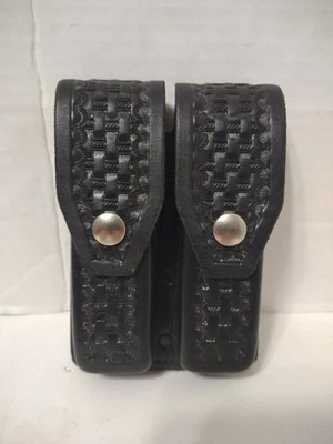 A.E. Nelson Black Leather Basket Weave 2 Mag Double Magazine Holster Glock 20/21 - Image 1 of 4