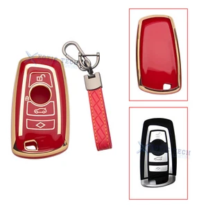 Red Full Covered TPU Smart Key Fob Protector w/Keychain For BMW F30 F34 F26 F01 - Picture 1 of 11