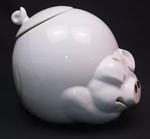 Vintage MCCOY Pottery White Quigley Sleepy Smiling Pig Cookie Jar Curly Tail Lid - Picture 1 of 13