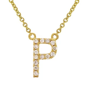 14k Yellow White or Rose Gold Diamond Initial Letter P Pendant Necklace 18" - Picture 1 of 18