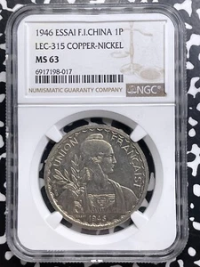 1946 French Indo-China Essai 1 Piastre NGC MS63 Lot#G9476 Choice UNC! Lec-315 - Picture 1 of 3