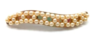 Vintage 1940s Gold Tone Metal Wave With Faux Pearls 3 Inch Hair Barrette Clip - Picture 1 of 6