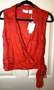 Cynthia Rowley Linen Red Wrap Top, S - Picture 1 of 2