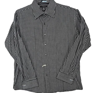 J. Ferrar Mens Dress Shirt Modern Fit French Cuff Cotton Check 2XL 18-18.5 Black - Picture 1 of 11