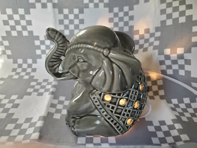 Cute Lucky Trunk Up Sitting Elephant Gray Ceramic Corded Night Light Wax Melt - Image 1 of 4