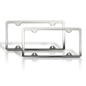 2 Pcs Chrome Stainless Steel License Plate Frame Tag Holder - Picture 1 of 27