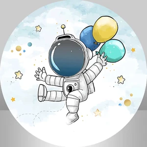 SPACE ASTRONAUT BALLOONS STARS GALAXY CLOUDS PARTY ROUND BIRTHDAY BANNER - Picture 1 of 2